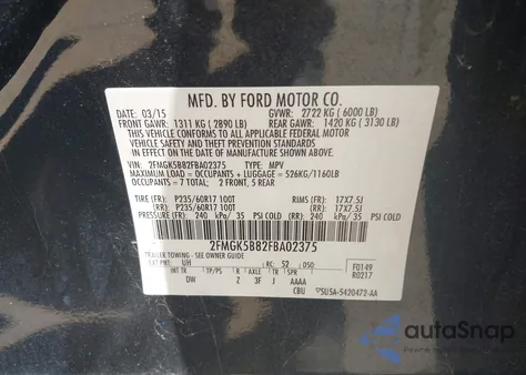 2015 Ford Flex Se из США, поврежденный, VIN 2FMGK5B82FBA02375